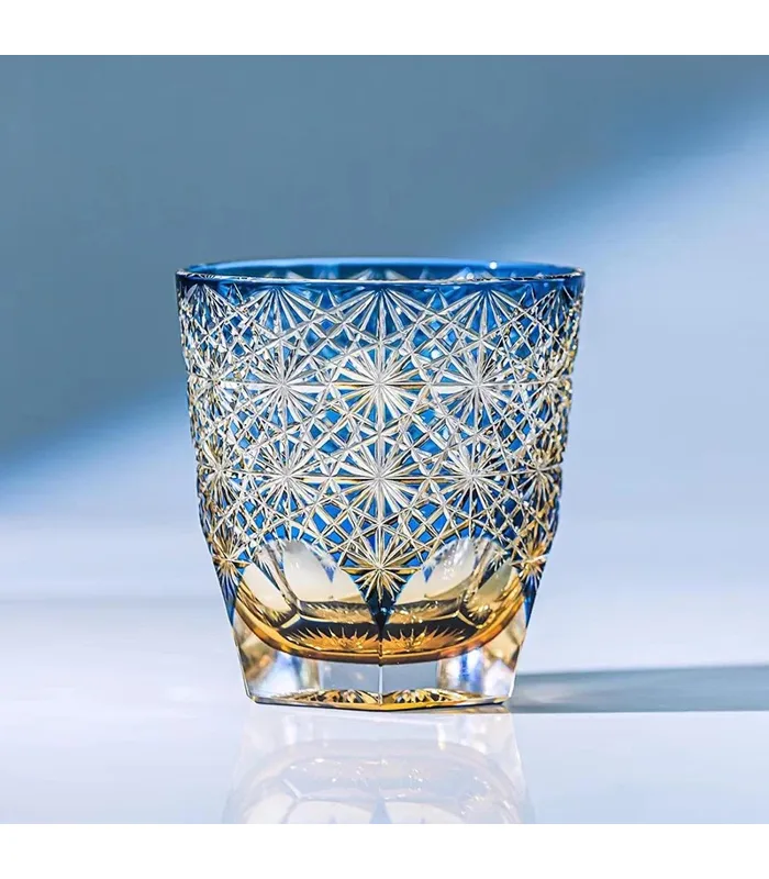 Velmira Classic Daisy Prism crystal glass 320ml blue cut pattern tumbler