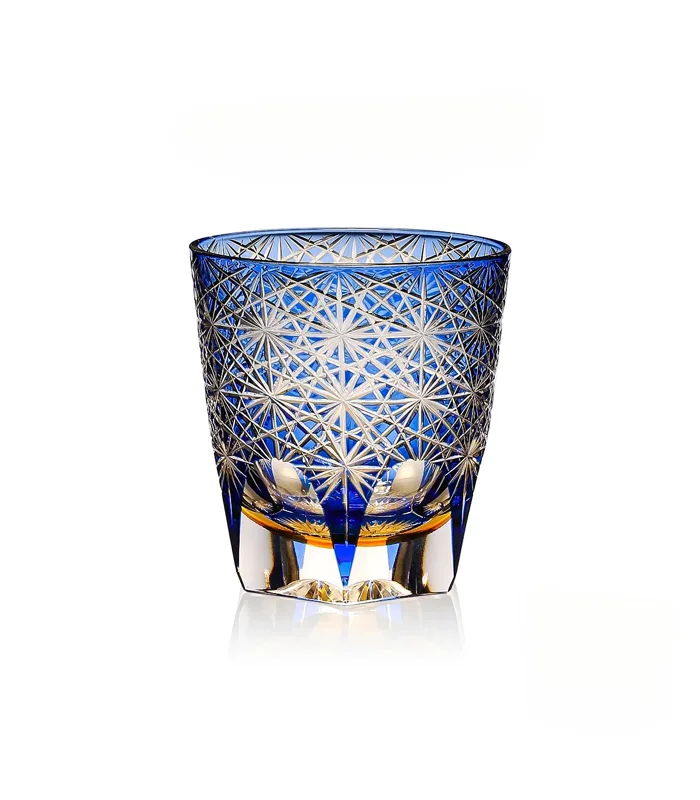 Colored crystal glasses collection blue green amber set