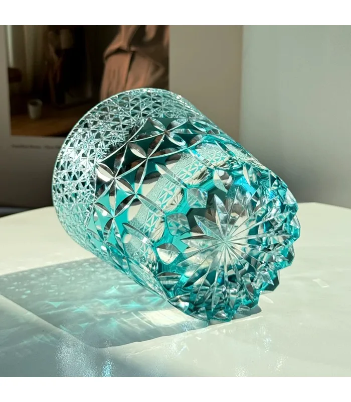 Aqua crystal glass with starburst base luxury whiskey tumbler